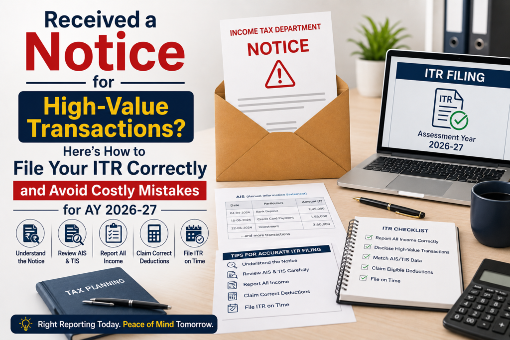 Received a Notice for High-Value Transactions? Here’s How to File Your ITR Correctly and Avoid Costly Mistakes for AY 2026-27